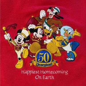 Vintage Disneyland 50th Anniversary Happiest Homecoming on Earth Red Crewneck